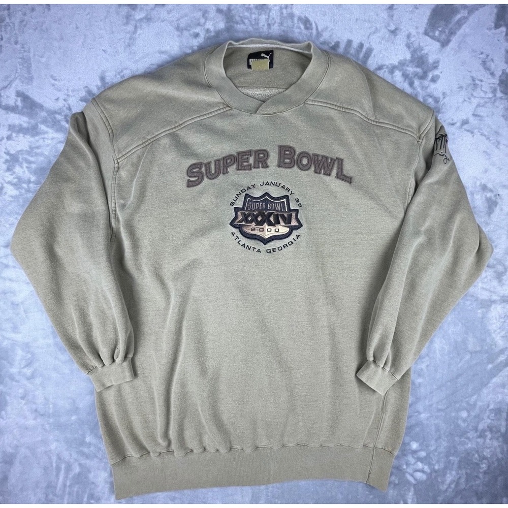 Super Bowl XXXIV 2000 Vintage Puma Sweatshirt Mens XXL Beige Excellent  NFL